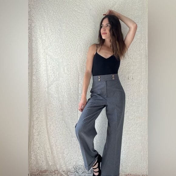 Vintage 90s High-Waisted Wide Leg Grey Trousers Pants Made in USA - Picture 7 of 14